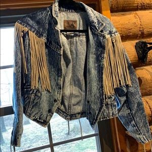 Super cute vintage fringe jean jacket